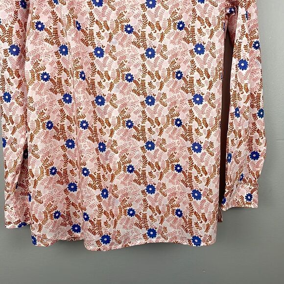 Talbots Pink and Brown Floral Pintuck Long Sleeve Blouse. Size Large. - Picture 9 of 11